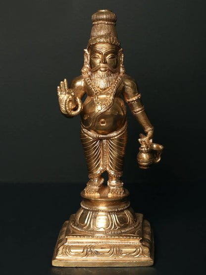 9" Bronze Statue Of The Great Siddha Guru Agastya Muni With Kamandal | Bronze Statue