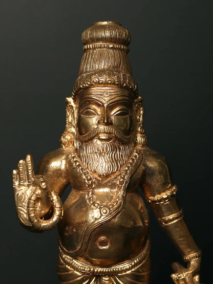 9" Bronze Statue Of The Great Siddha Guru Agastya Muni With Kamandal | Bronze Statue