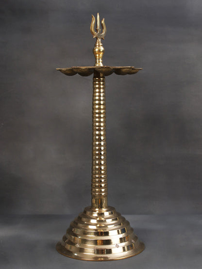 25" Trident Lamp With Nine Wicks | Designer Brass Lamp | Handmade Brass Trishul Lamp | Ritual Item For Gifting