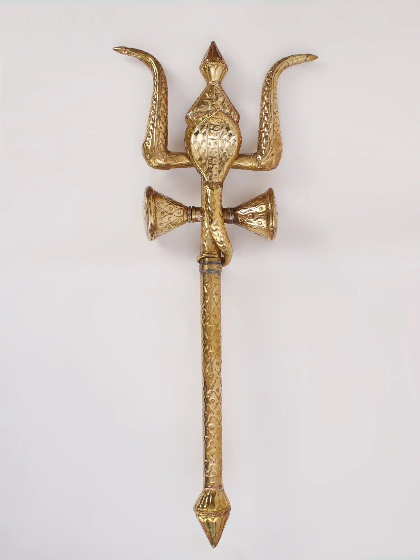 Brass Lord Shiva'S Trishul With Damru And Snake | Handmade Brass Item For Temple