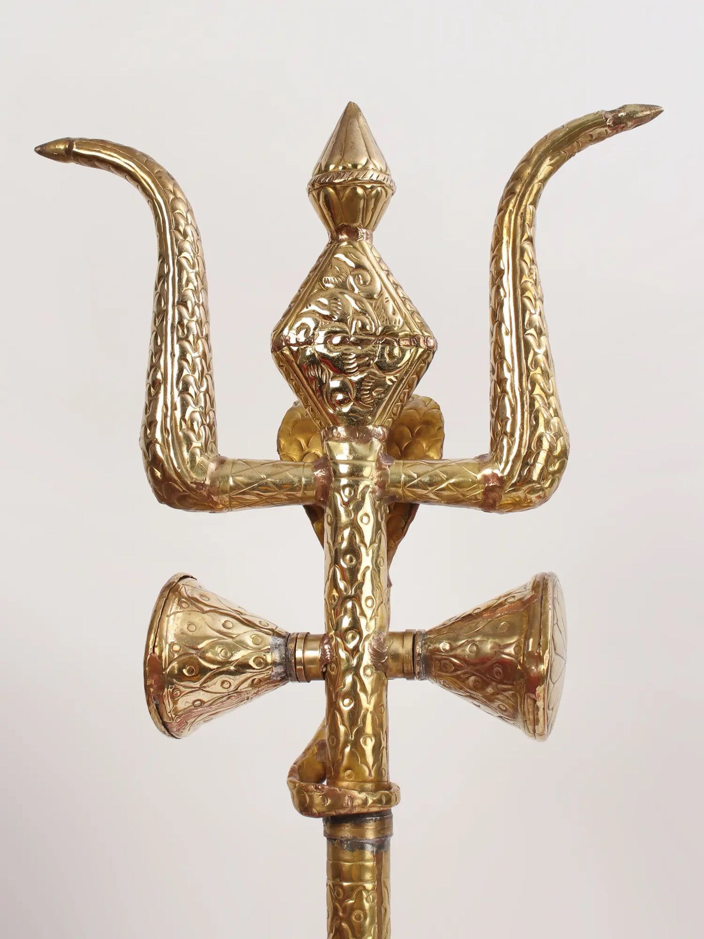 Brass Lord Shiva'S Trishul With Damru And Snake | Handmade Brass Item For Temple