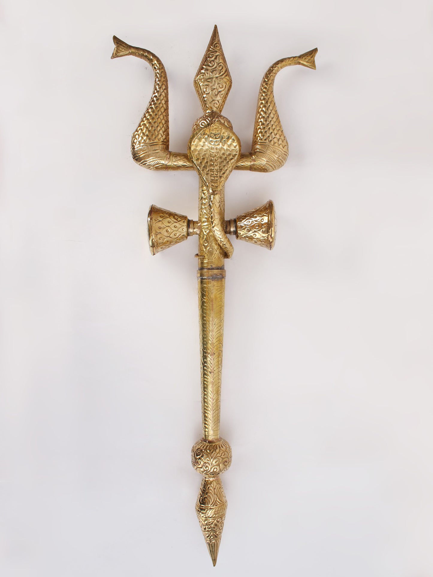 Brass Lord Shiva'S Trishul With Damru And Snake | Handmade Brass Item For Temple