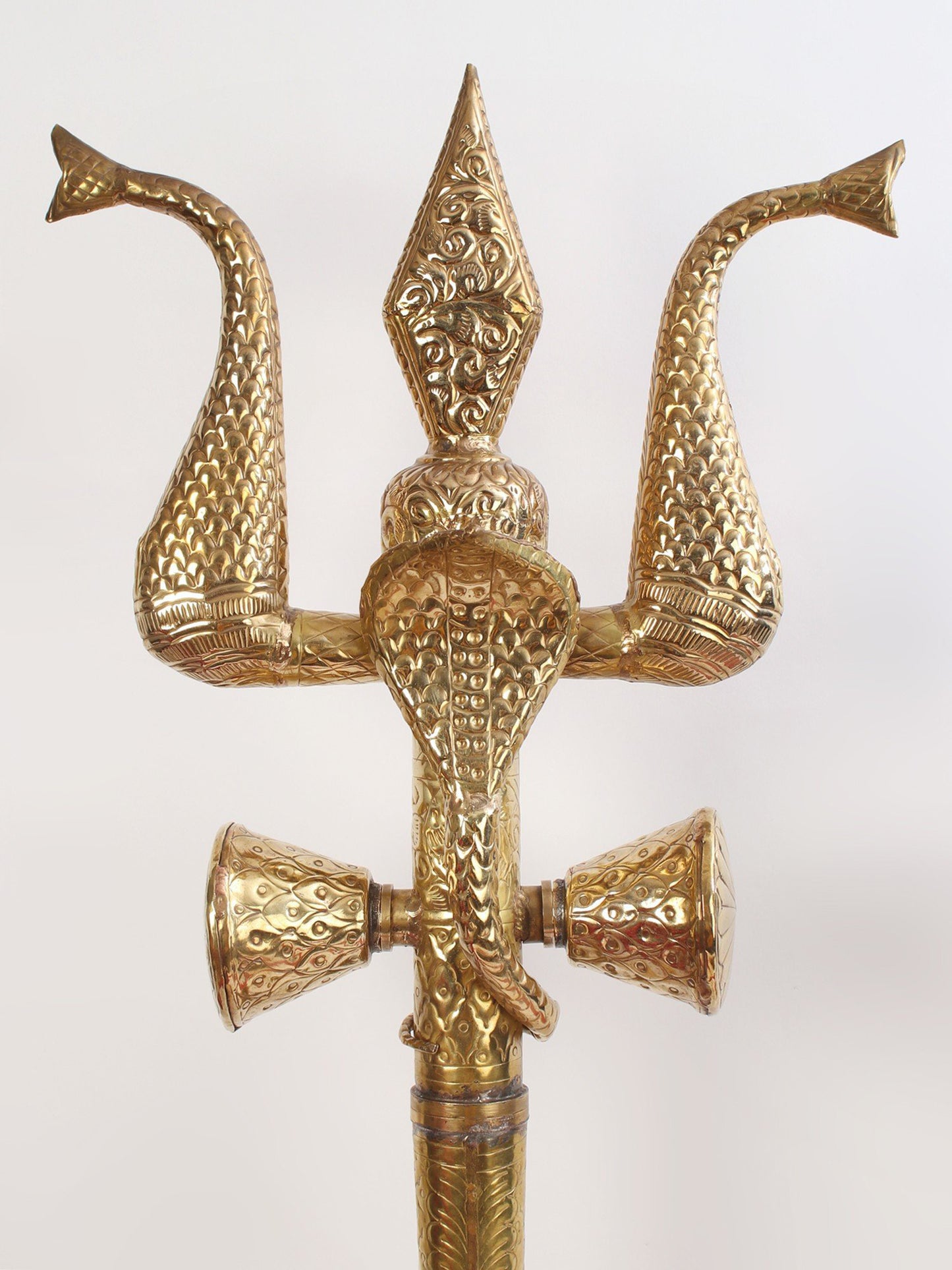 Brass Lord Shiva'S Trishul With Damru And Snake | Handmade Brass Item For Temple