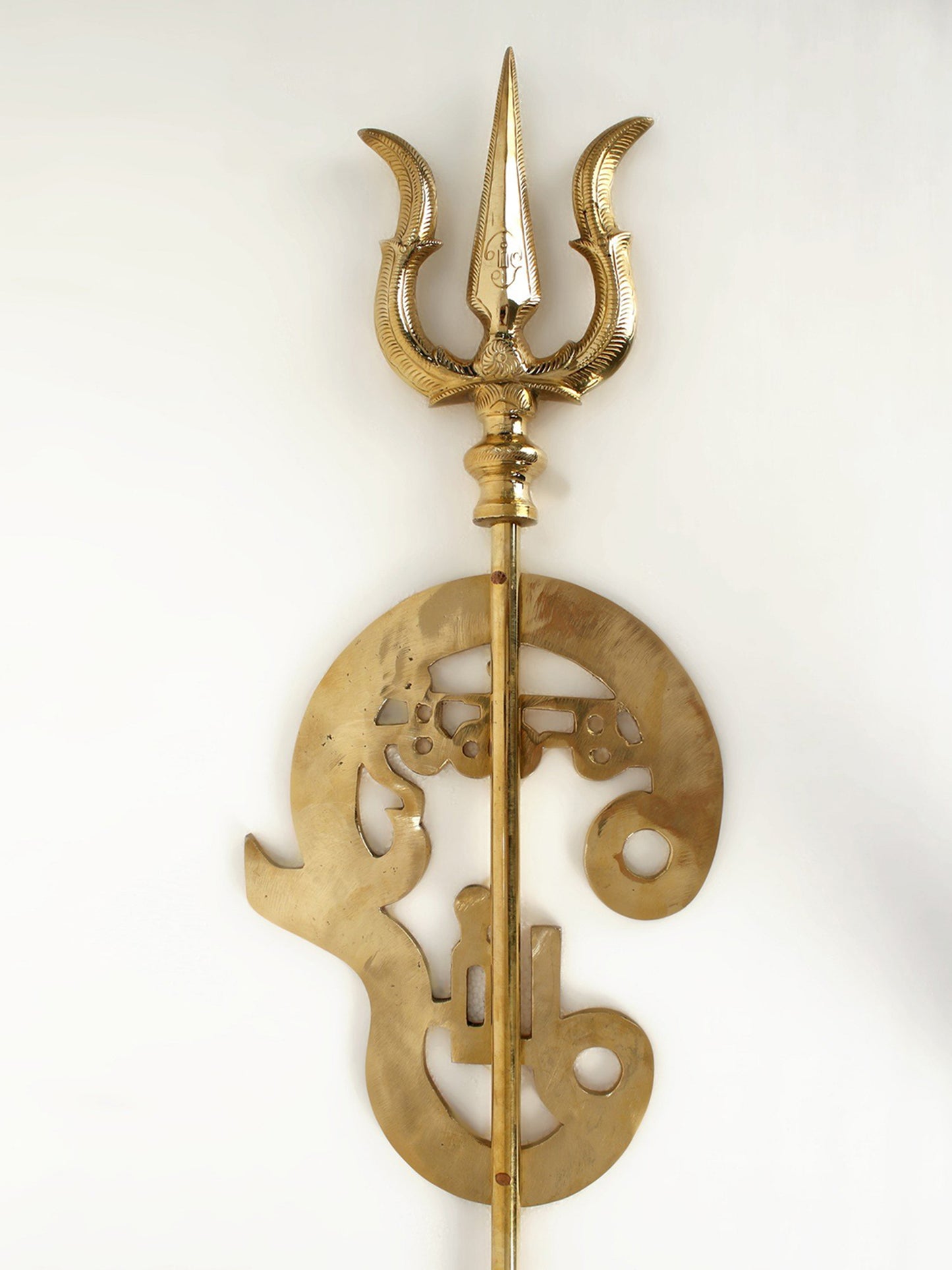 61'' Large Trident With Tamil Om | Handmade Brass Item For Temple