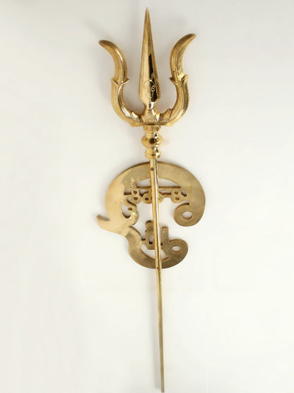 61'' Large Trident With Tamil Om | Handmade Brass Item For Temple