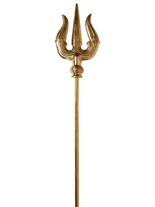 60" Large Size Lord Shiva'S Brass Trishul With Tilak | Handmade Brass Item For Temple