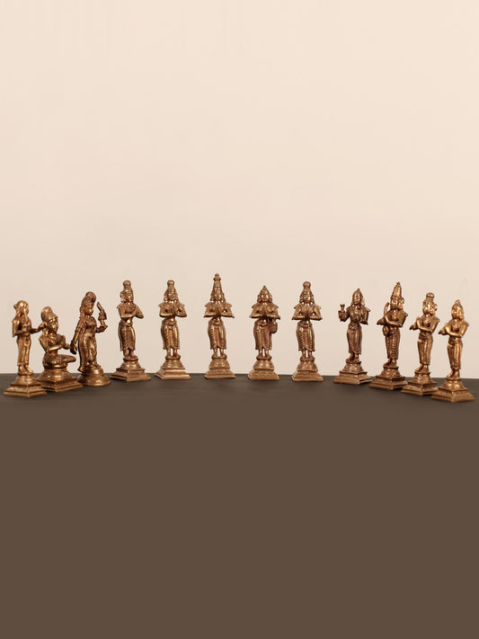 4" Alwar Idols Premium Statues (Set of 12 Statues) | Bronze Statues For Decor