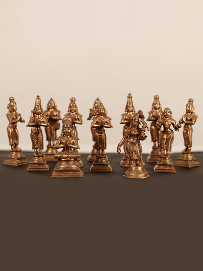 4" Alwar Idols Premium Statues (Set of 12 Statues) | Bronze Statues For Decor