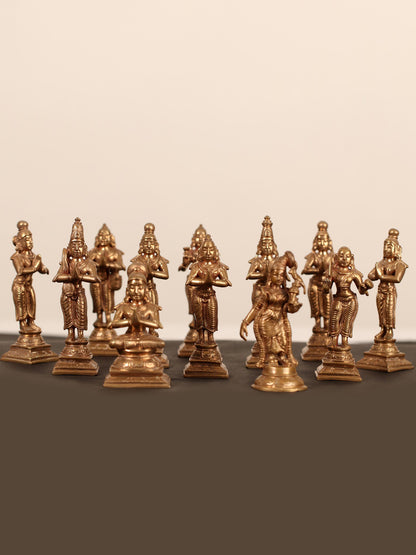 4" Alwar Idols Premium Statues (Set of 12 Statues) | Bronze Statues For Decor