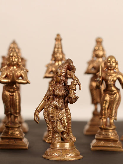 4" Alwar Idols Premium Statues (Set of 12 Statues) | Bronze Statues For Decor