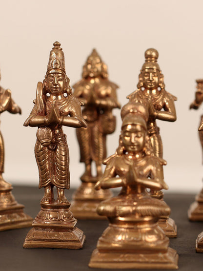 4" Alwar Idols Premium Statues (Set of 12 Statues) | Bronze Statues For Decor