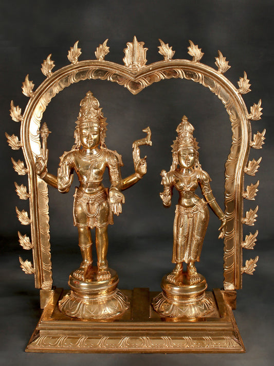 25" Superfine Lord Shiva As Pashupatinath With Goddess Parvati | Bronze Statue