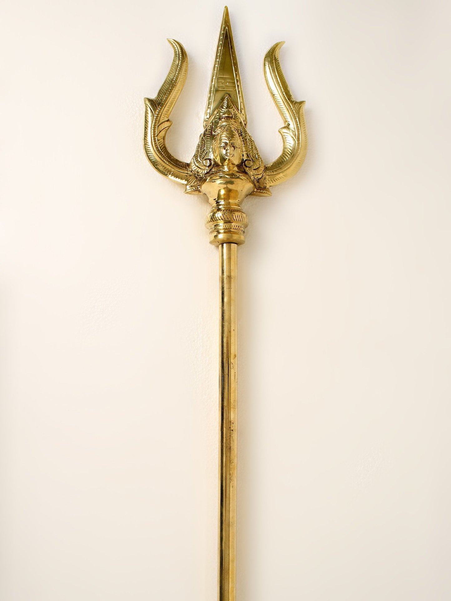 63" Large Size Lord Shiva'S Trishul With Mahadev Face In Brass  | Handmade Brass Trident For Temple