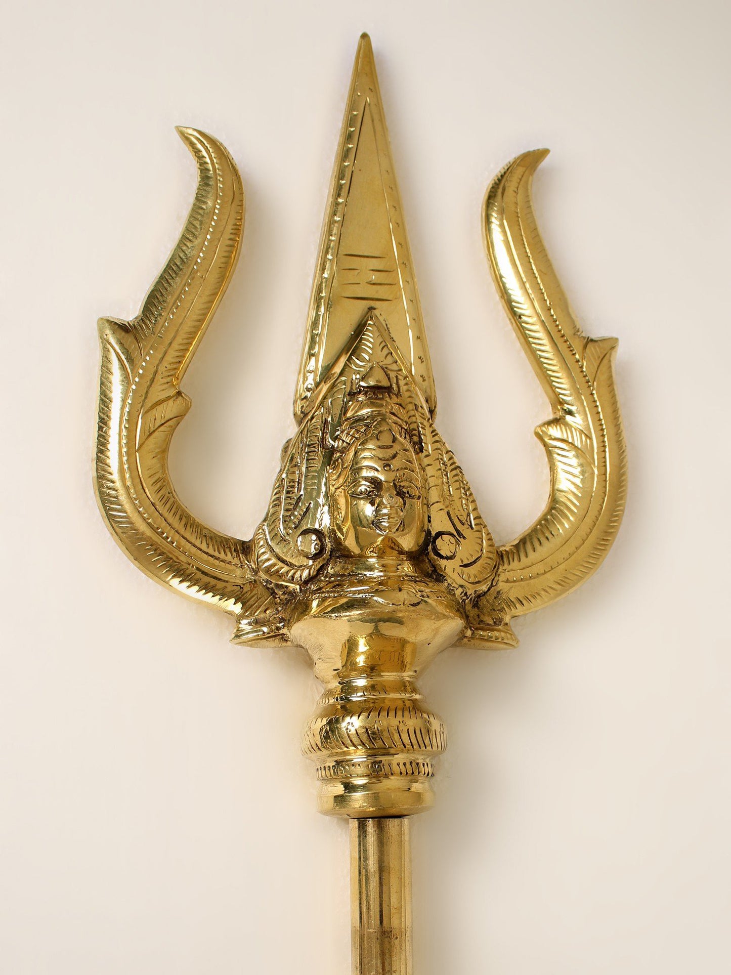 63" Large Size Lord Shiva'S Trishul With Mahadev Face In Brass  | Handmade Brass Trident For Temple