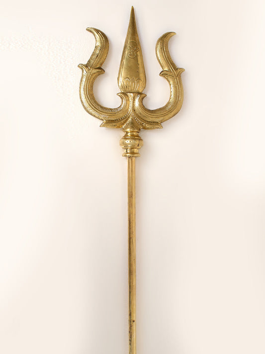 59" Designer Large Size Lord Shiva'S Trident In Brass | Handmade Brass Trident For Temple