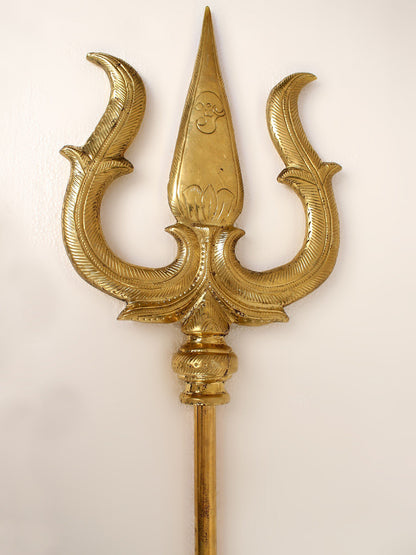 59" Designer Large Size Lord Shiva'S Trident In Brass | Handmade Brass Trident For Temple