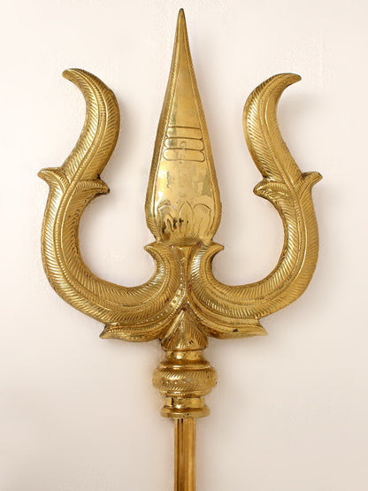 59" Designer Large Size Lord Shiva'S Trident In Brass | Handmade Brass Trident For Temple