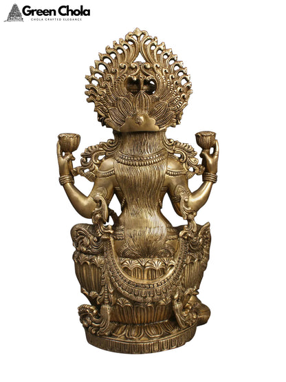 25-inch Sitting Goddess Lakshmi Brass Statue - Elegant Religious Sculpture