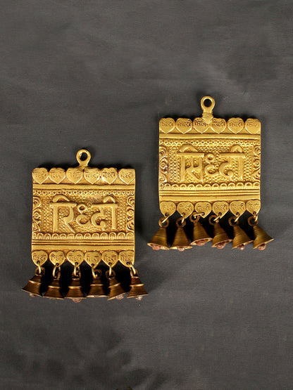 8" Ritual Hanging Riddhi Siddhi With Bells On Brass | Handmade Brass Bell For Gifting