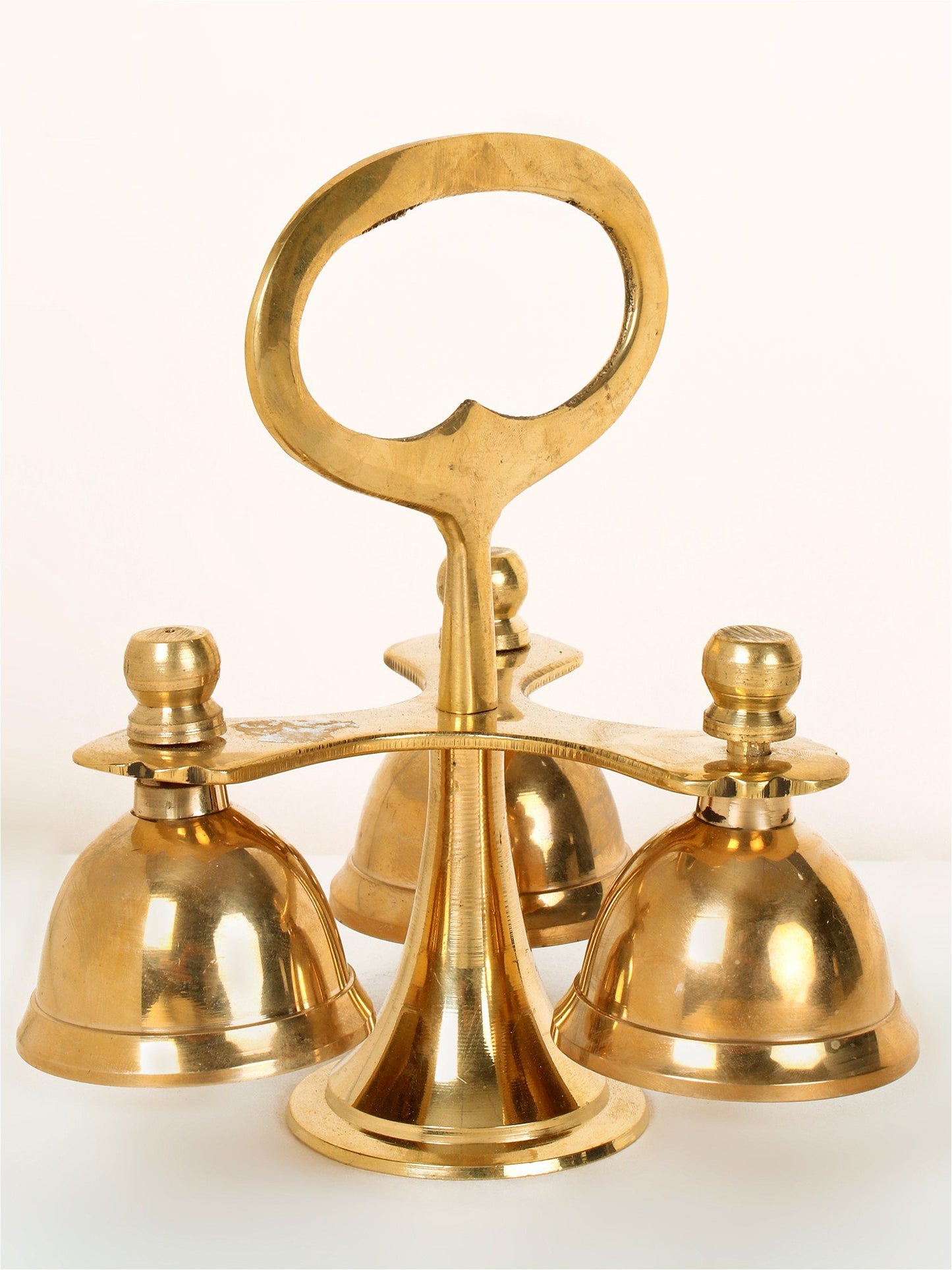 6" Triple Ritual Bell With Holder In Brass | Handmade Brass Bell For Temple