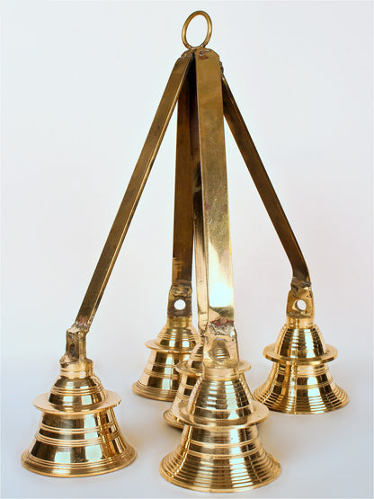 13" Five Ritual Hanging Brass Bells In One | Handmade Brass Bell For Temple