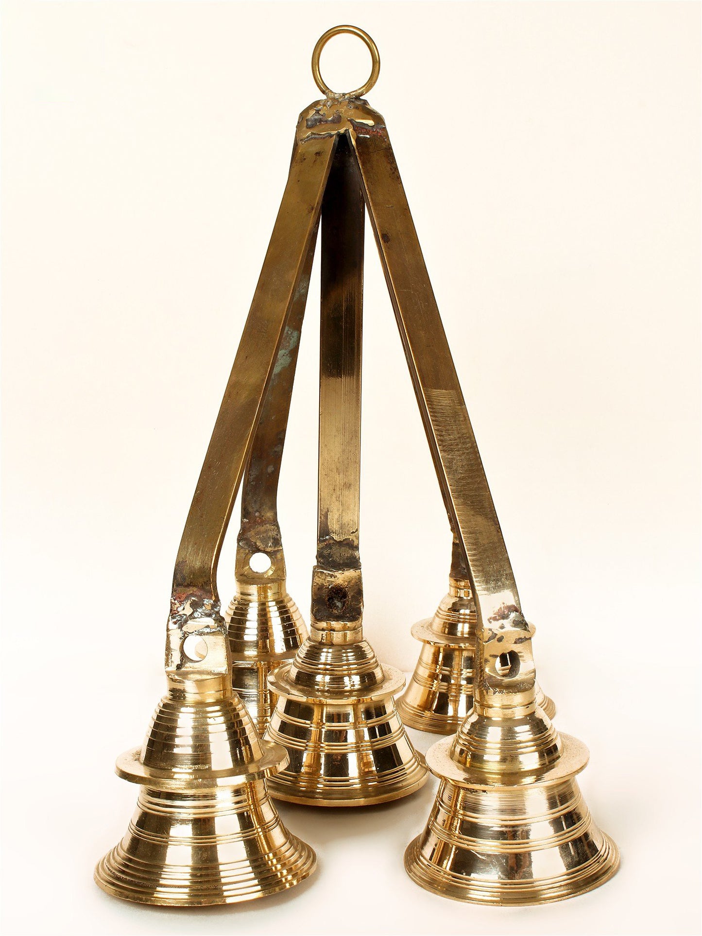 13" Five Ritual Hanging Brass Bells In One | Handmade Brass Bell For Temple