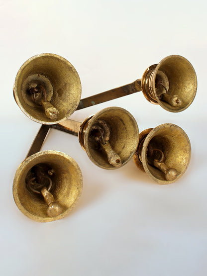 13" Five Ritual Hanging Brass Bells In One | Handmade Brass Bell For Temple