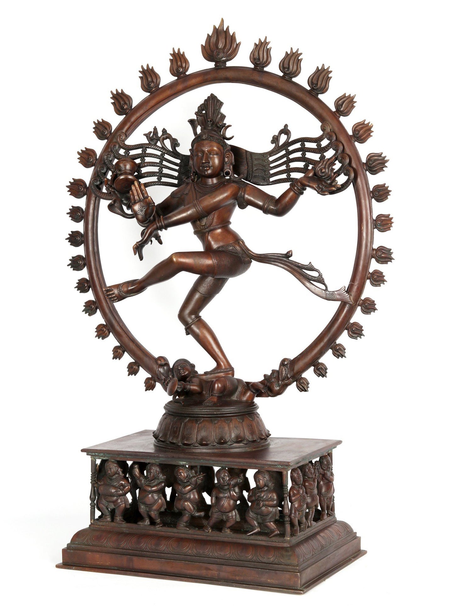 35" Superfine Hindu God Nataraja (Shiva) With Devotees at Bottom | Bronze Statue