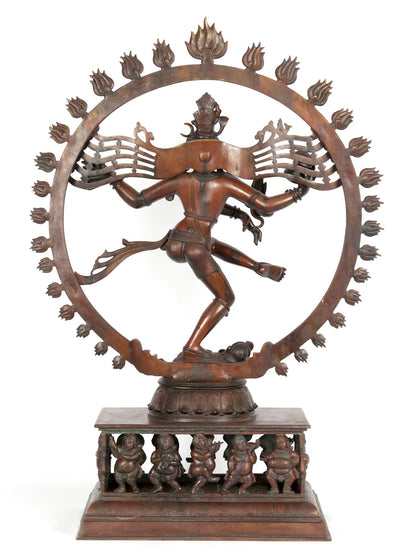 35" Superfine Hindu God Nataraja (Shiva) With Devotees at Bottom | Bronze Statue