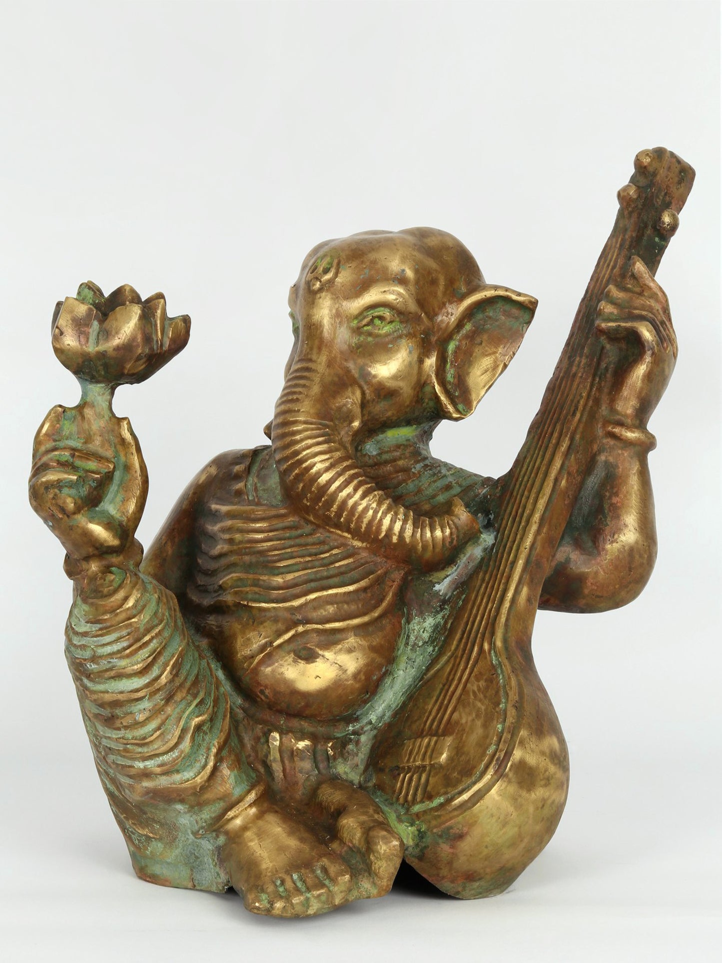 14" Lord Ganesha Playing Sitar | Original Bronze Sculpture For Home | Bronze Statue