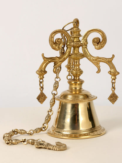 32" Designer Hanging Bell With Chain | Handmade Brass Bell For Temple