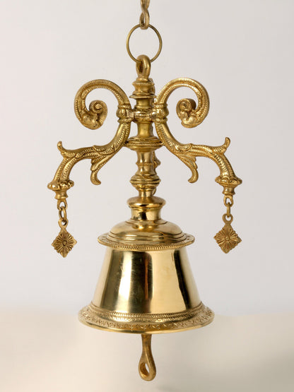 32" Designer Hanging Bell With Chain | Handmade Brass Bell For Temple