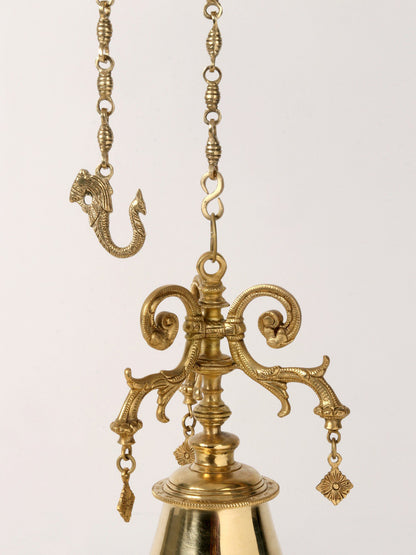 32" Designer Hanging Bell With Chain | Handmade Brass Bell For Temple