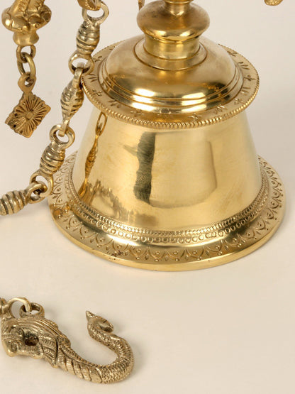 32" Designer Hanging Bell With Chain | Handmade Brass Bell For Temple