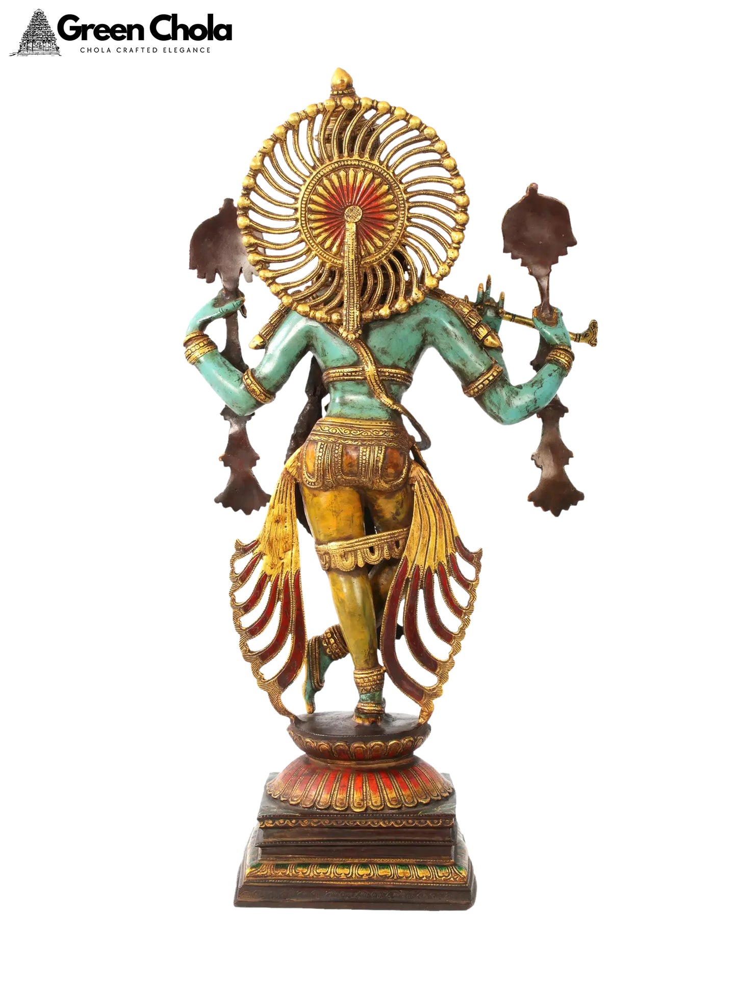 31-inch Large Brass Colorful Standing Venugopal (Krishna) Idol Playing Flute