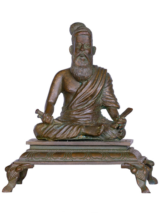 5'' Hindu Philosopher Thiruvalluvar (The Saint) Bronze Idol Seated on Chowki | Bronze Statue