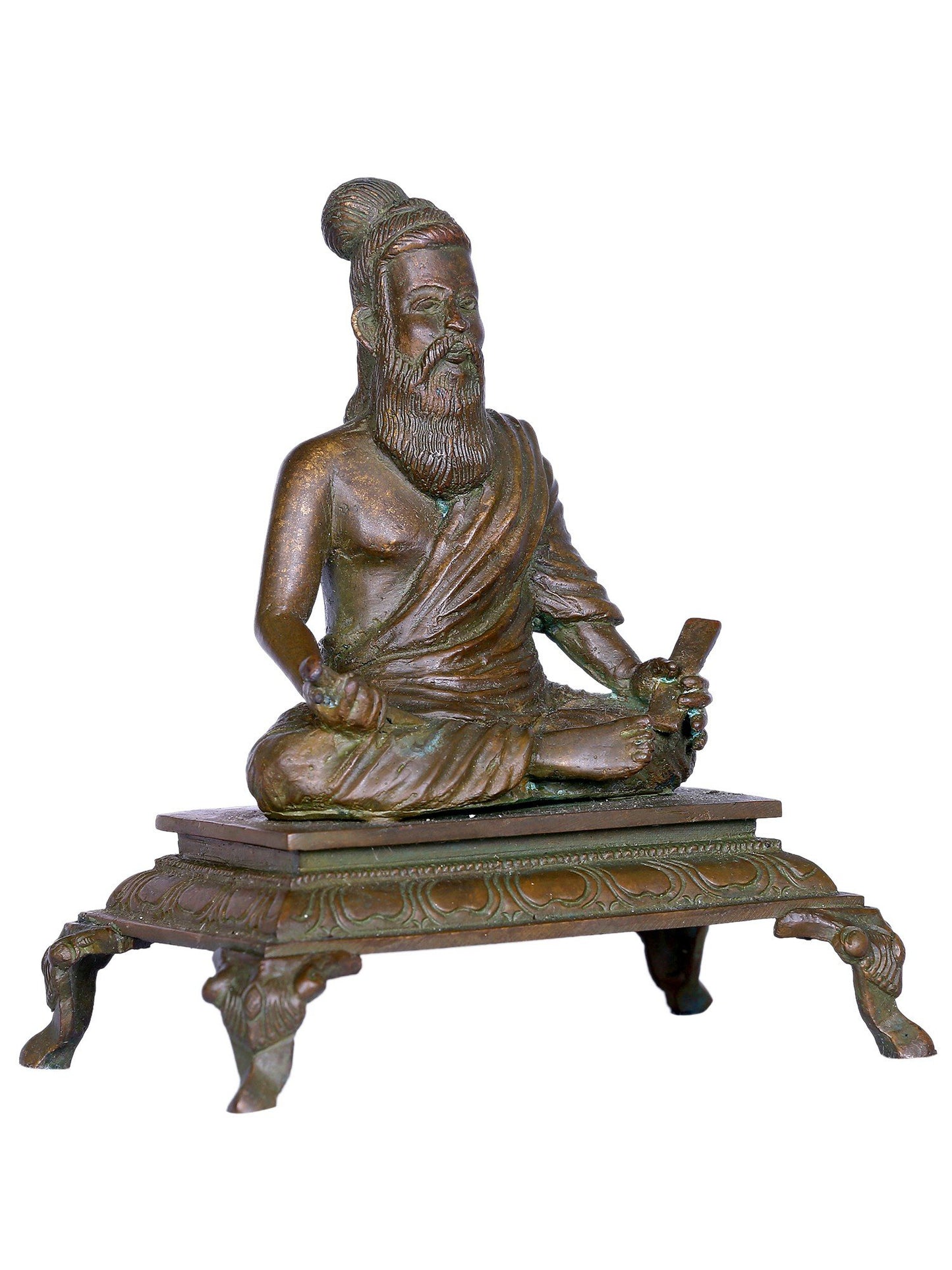 5'' Hindu Philosopher Thiruvalluvar (The Saint) Bronze Idol Seated on Chowki | Bronze Statue