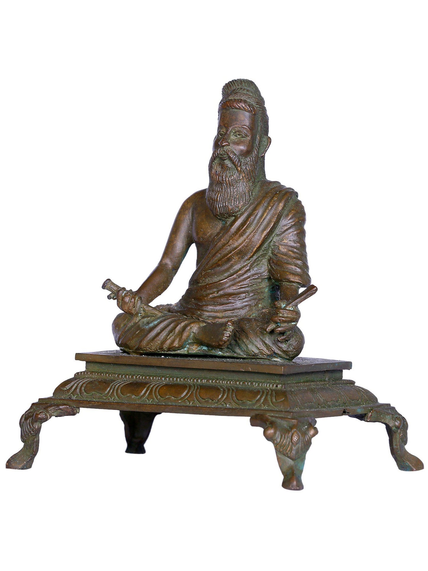 5'' Hindu Philosopher Thiruvalluvar (The Saint) Bronze Idol Seated on Chowki | Bronze Statue