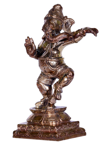 4'' Small Dancing Ganesha Bronze Statue on Pedestal | Gifting Box | Bronze Statue For Gifitng