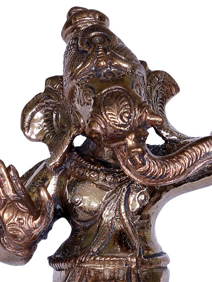 4'' Small Dancing Ganesha Bronze Statue on Pedestal | Gifting Box | Bronze Statue For Gifitng