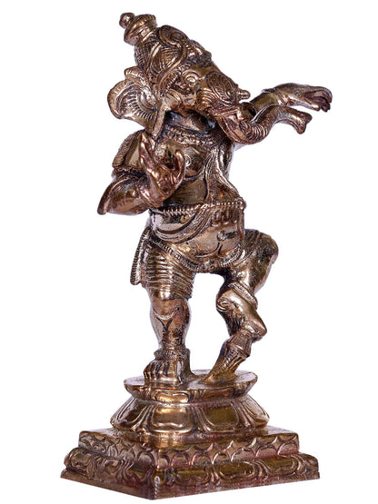 4'' Small Dancing Ganesha Bronze Statue on Pedestal | Gifting Box | Bronze Statue For Gifitng