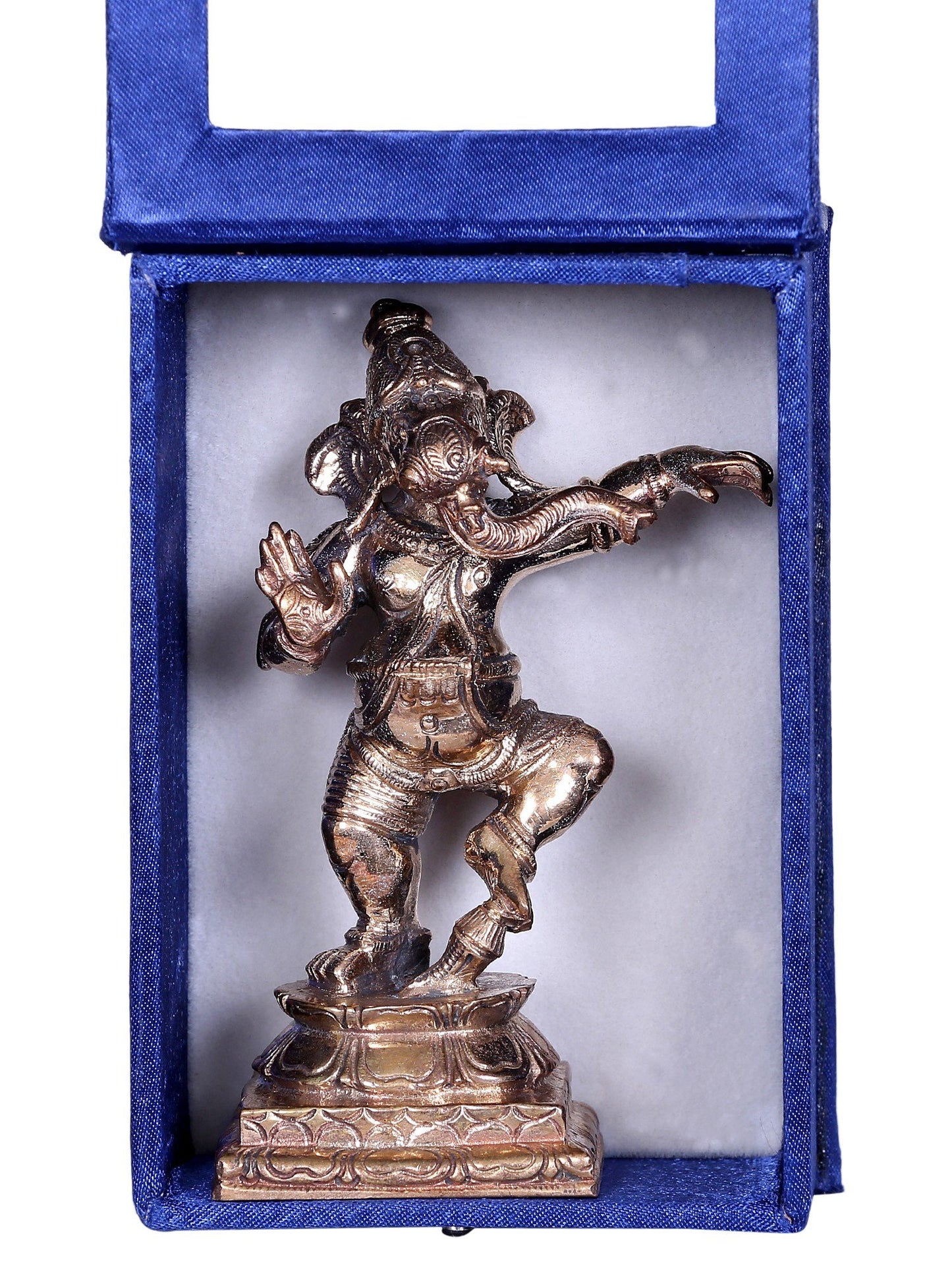 4'' Small Dancing Ganesha Bronze Statue on Pedestal | Gifting Box | Bronze Statue For Gifitng