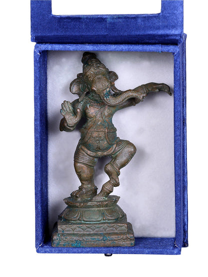 4'' Small Dancing Ganesha Bronze Figurine | Ganesha Gift Box | Bronze Statue For Gifting