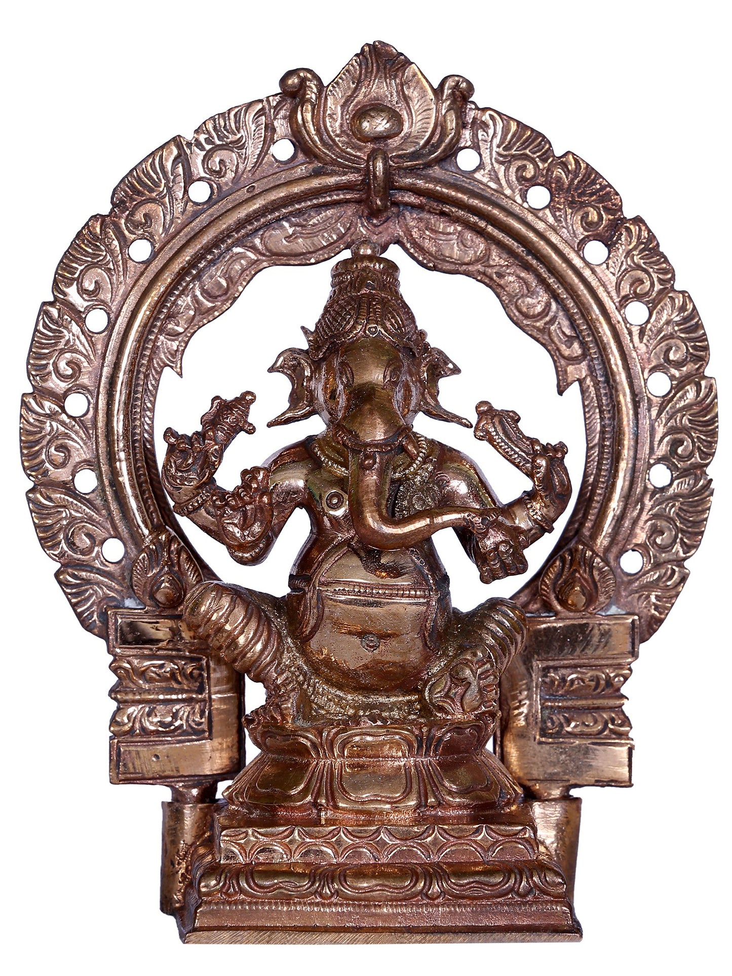 4'' Small Four Armed Lord Ganesha Bronze Idol with Arch | Ganesha Gift Box | Bronze Statue