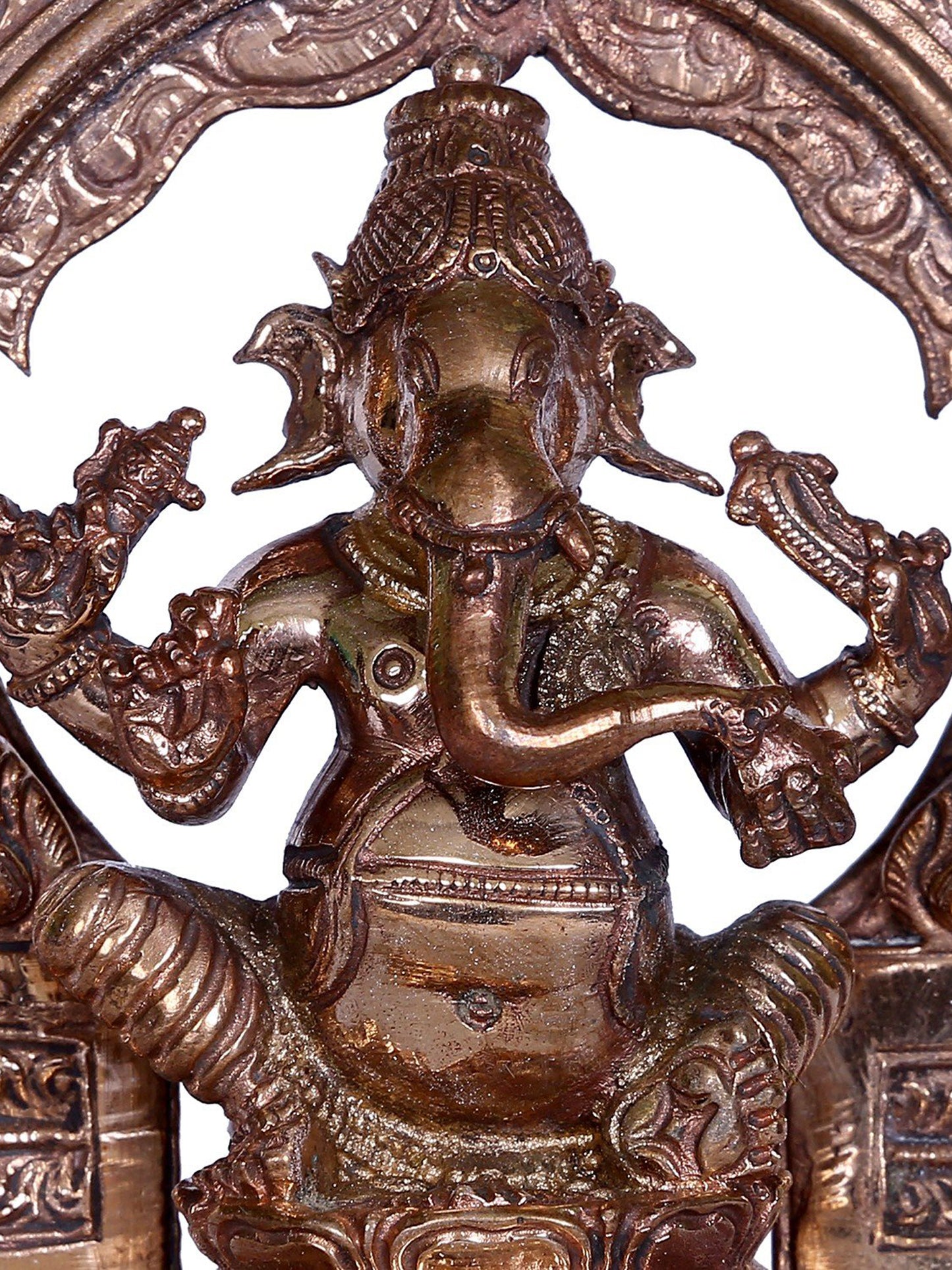 4'' Small Four Armed Lord Ganesha Bronze Idol with Arch | Ganesha Gift Box | Bronze Statue