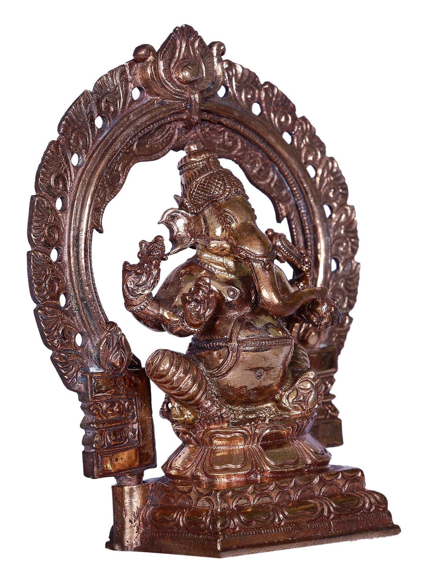 4'' Small Four Armed Lord Ganesha Bronze Idol with Arch | Ganesha Gift Box | Bronze Statue