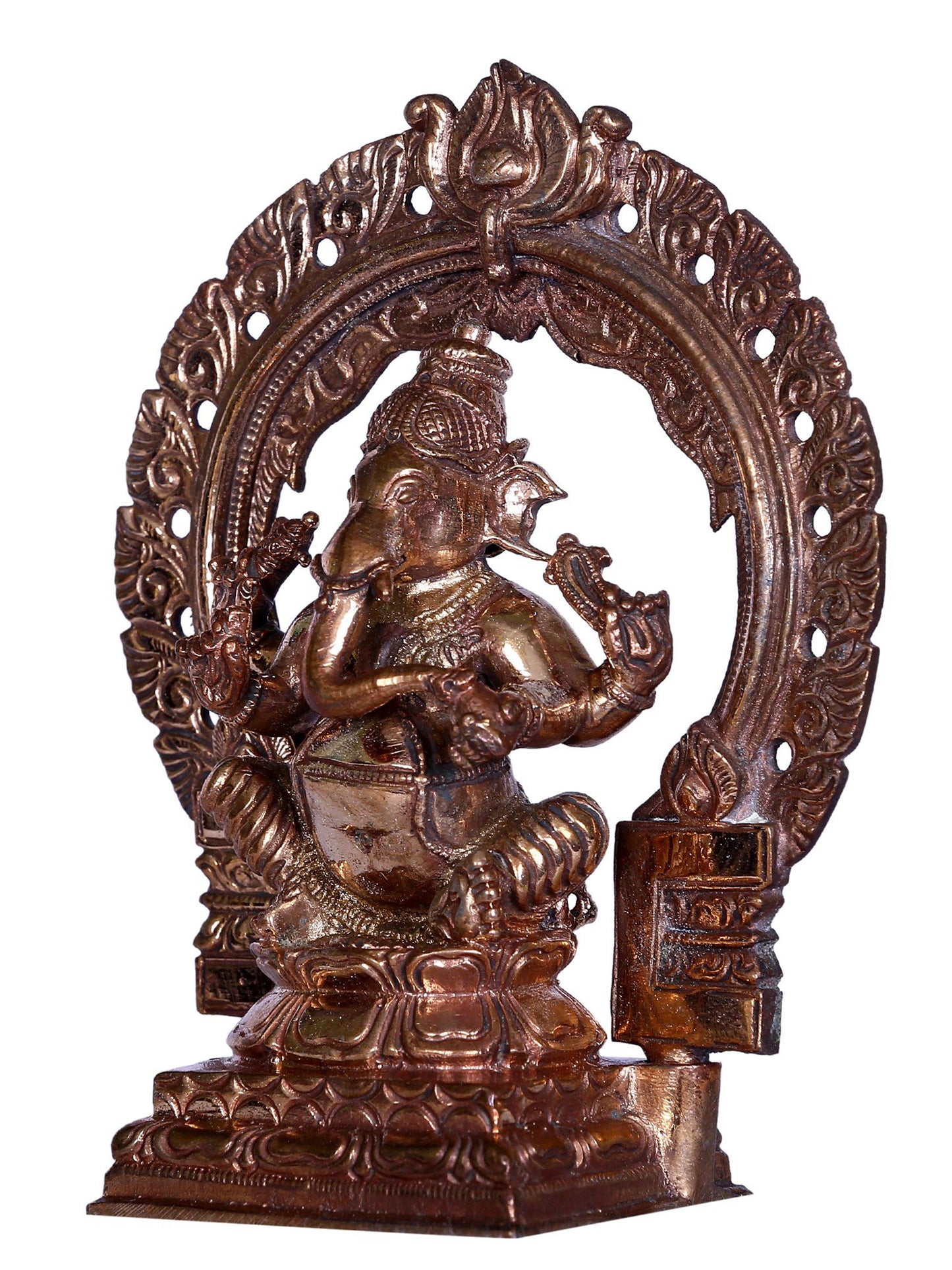 4'' Small Four Armed Lord Ganesha Bronze Idol with Arch | Ganesha Gift Box | Bronze Statue