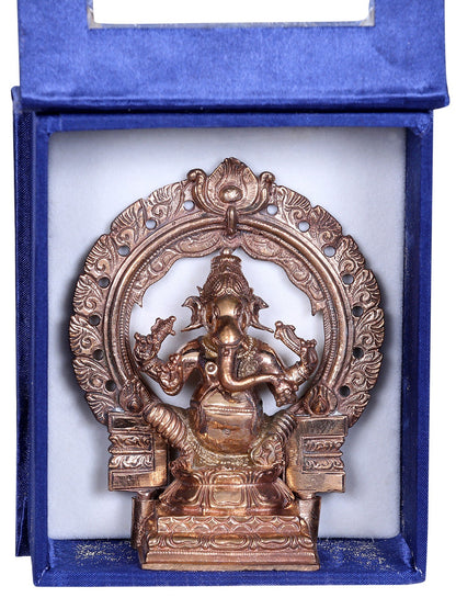 4'' Small Four Armed Lord Ganesha Bronze Idol with Arch | Ganesha Gift Box | Bronze Statue