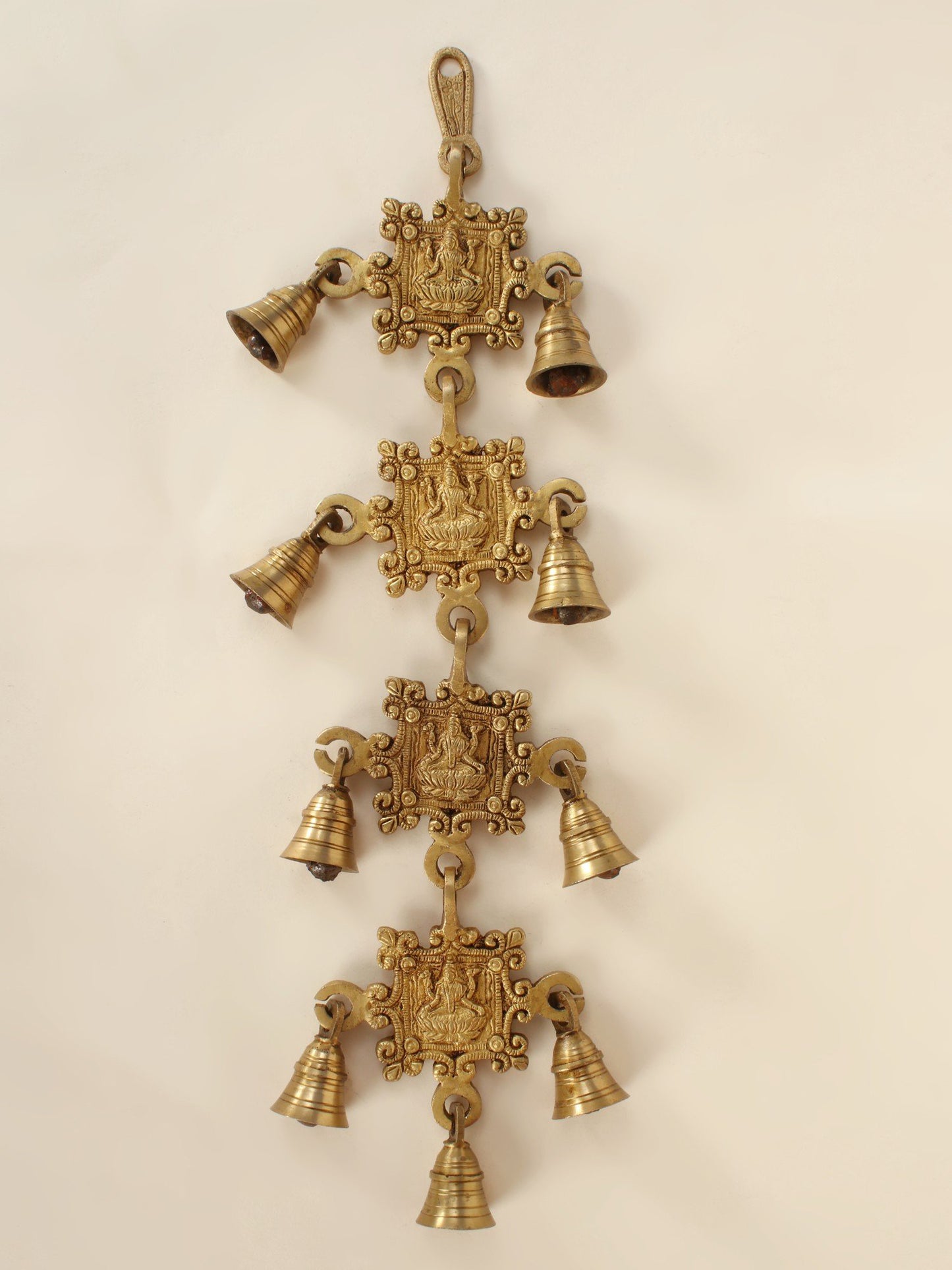 18" Brass Devi Lakshmi Decorative Hanging Bells | Handmade Wall Decor Brass Bell For Temple