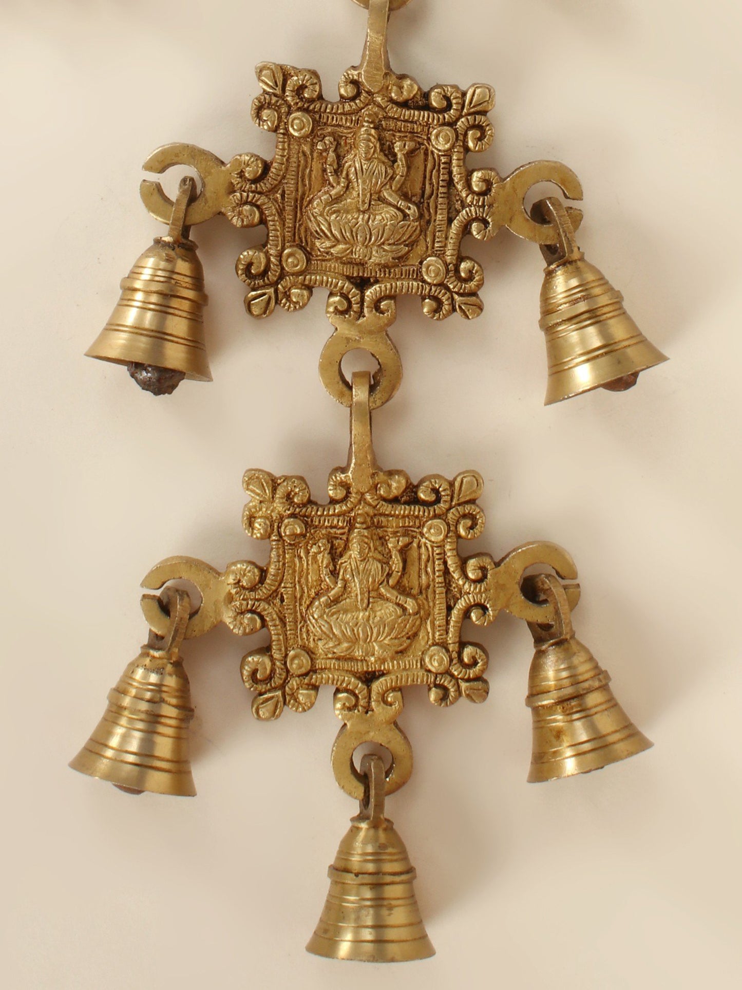 18" Brass Devi Lakshmi Decorative Hanging Bells | Handmade Wall Decor Brass Bell For Temple